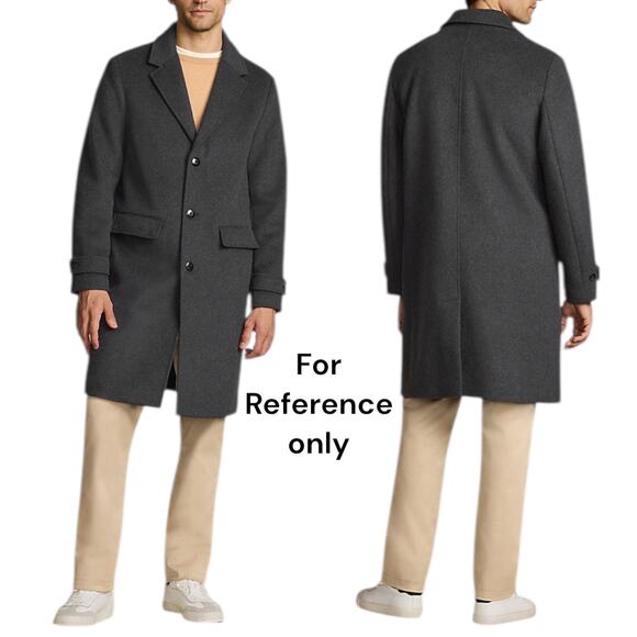 Lands' End Wool Blend Single Breasted Long Top Coat Black Men Size L Reg - Picture 2 of 14